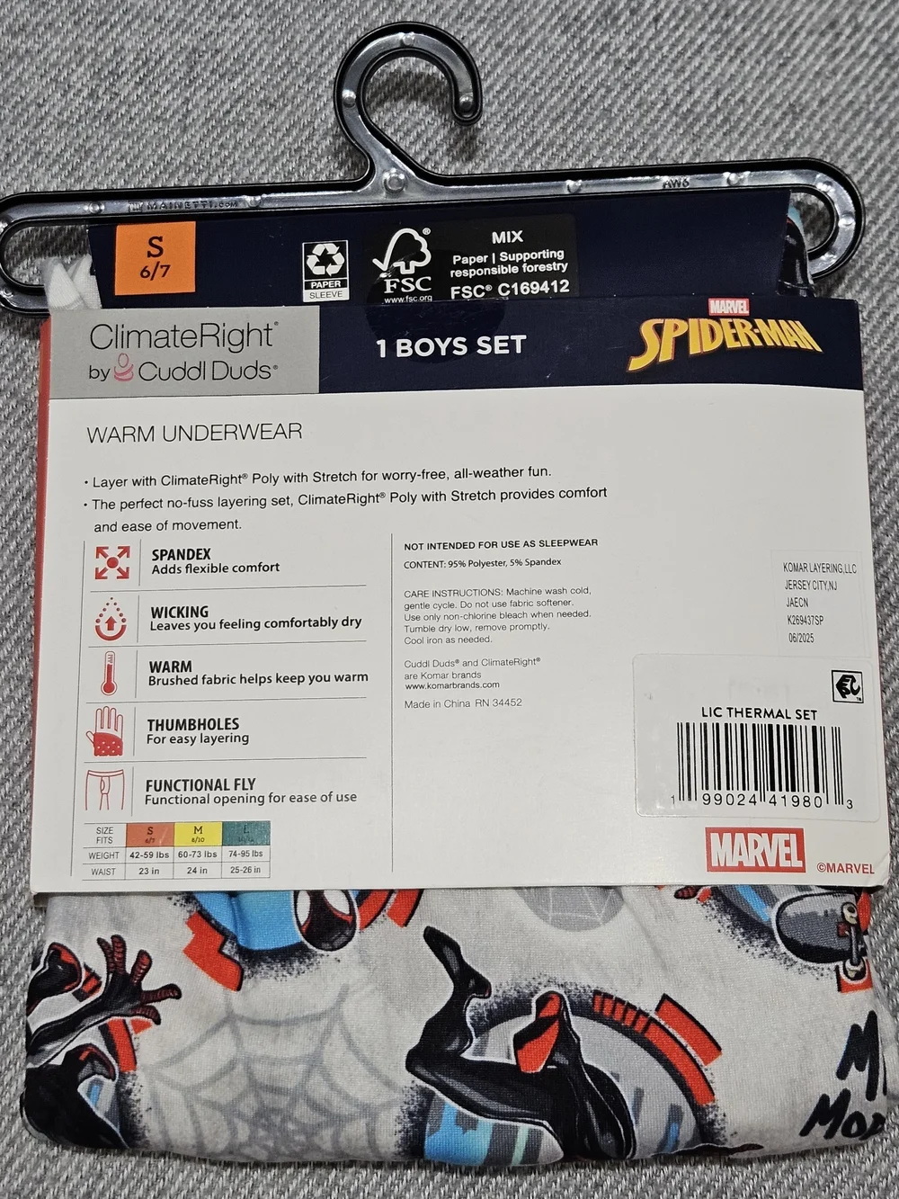 Cuddl Duds Marvel Spider-Man Boys Pajama Set - White, Red, Blue, Black